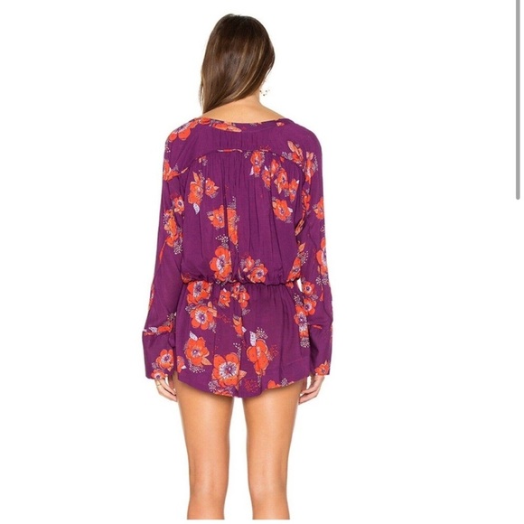 Free People Tuscan Dreams Tunic Small Floral Bohemian Plum Orange Layered - Picture 2 of 9